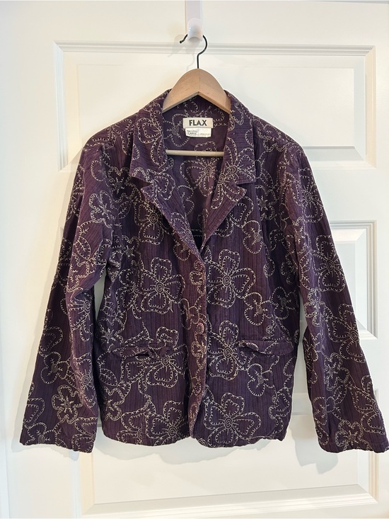 Flax Jackets & Blazers - Flax Embroidered Lightweight Corduroy Blazer Purple Size L
